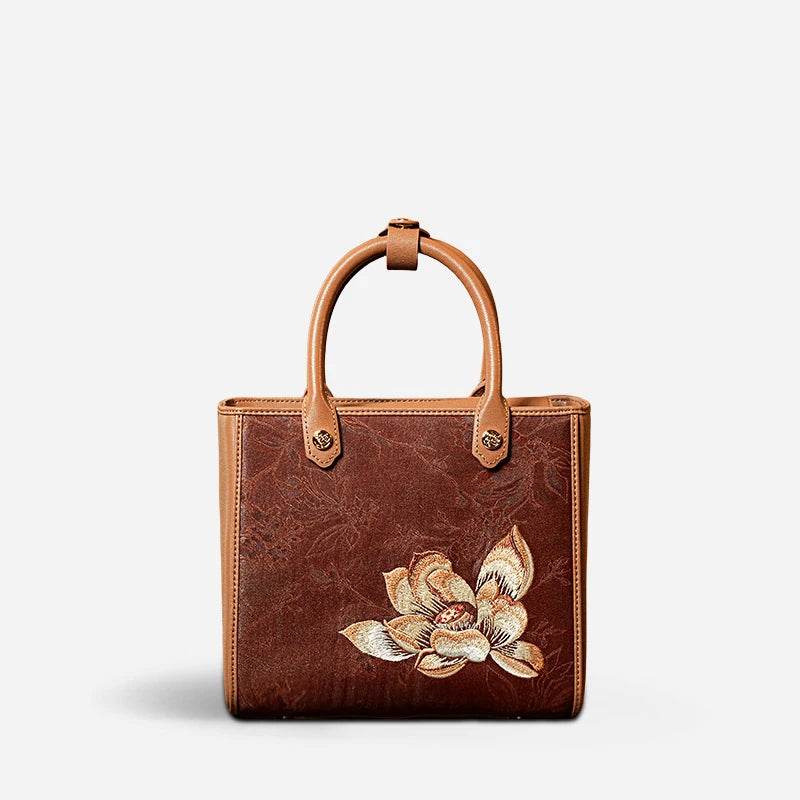 Embroidery Xiangyunsha Silk Tote Bag Hibiscus Elegant Handbag - SinoCultural