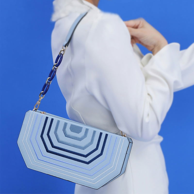 Embroidery Geometry Chain Flap Shoulder Bag - SinoCultural