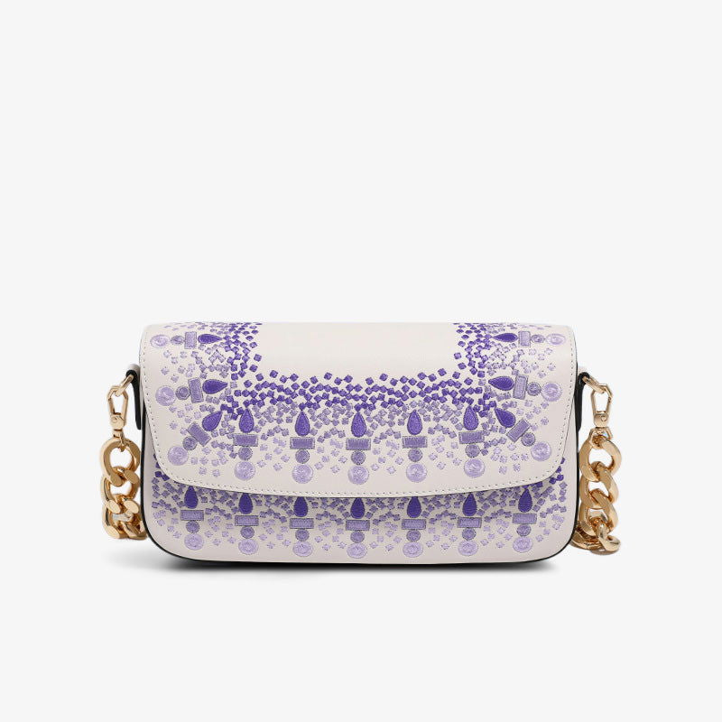 Embroidery Leather Baguette Bag Blossoming Meadows - SinoCultural