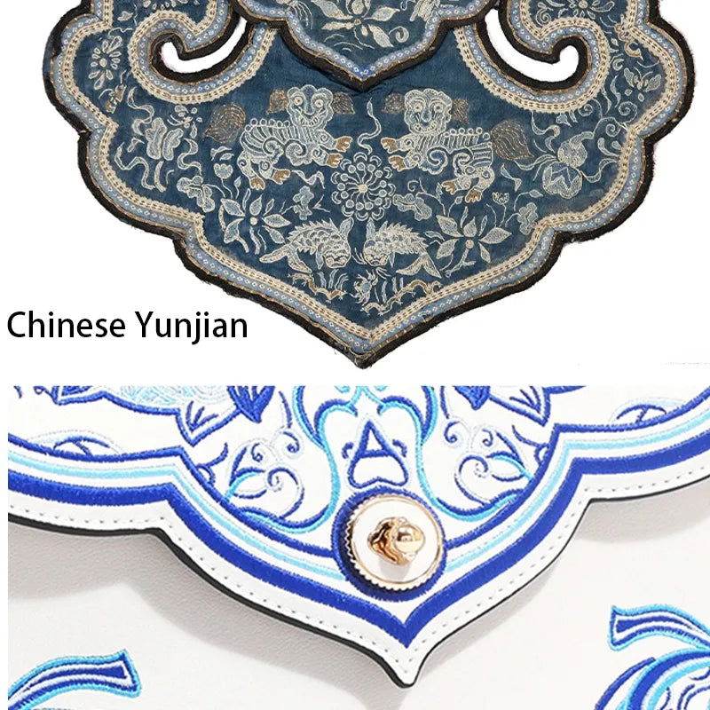 Embroidery Leather Blue Tote Bag Fortune Koi Fish Handbag - SinoCultural