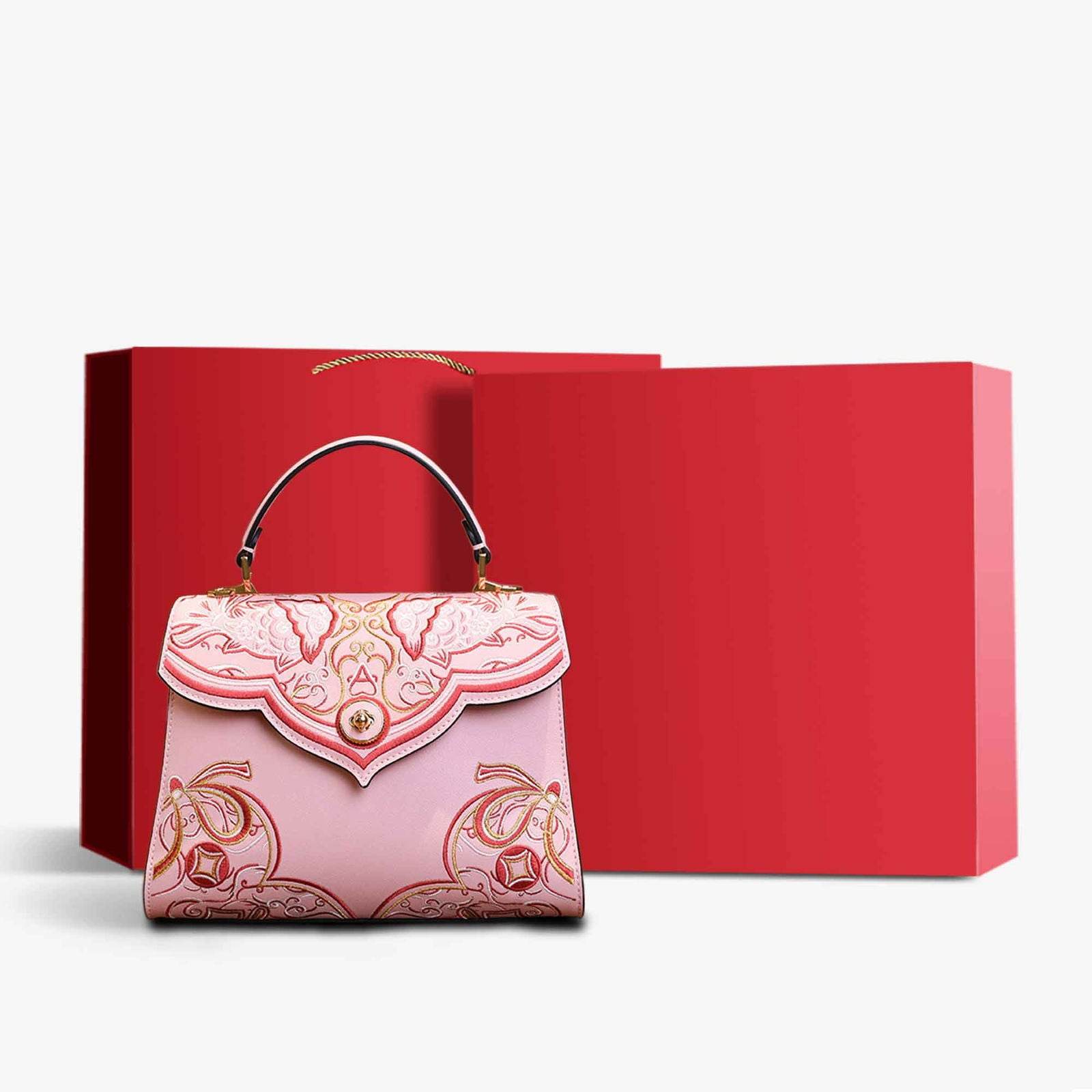 Embroidery Leather Blue Tote Bag Fortune Koi Fish Handbag - SinoCultural
