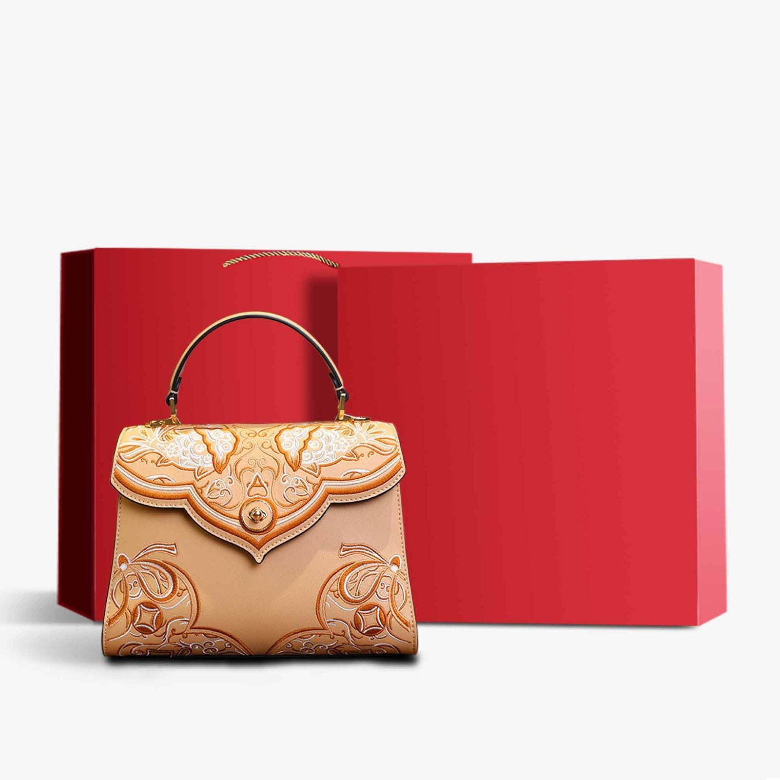 Embroidery Leather Blue Tote Bag Fortune Koi Fish Handbag - SinoCultural