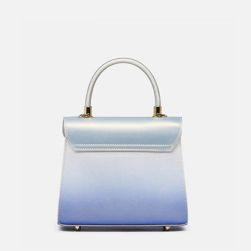 Embroidery Leather Blue Tote Bag Bamboo Elegant Handbag - SinoCultural