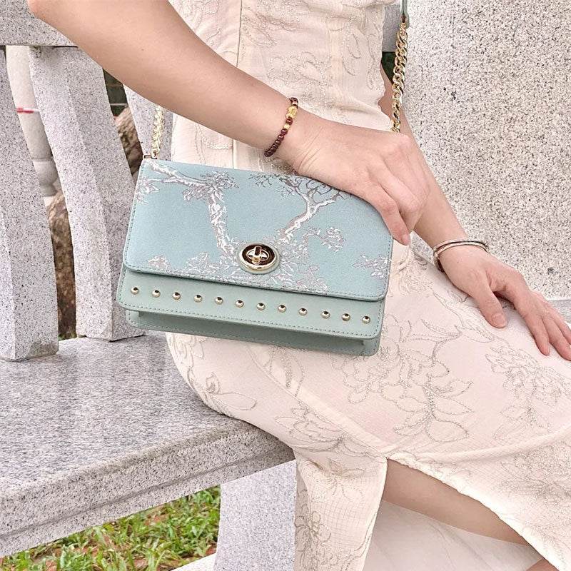 Embroidery Leather Chain Shoulder Bag Sacred Tree Handbag - SinoCultural -- SC1628-A2 - 