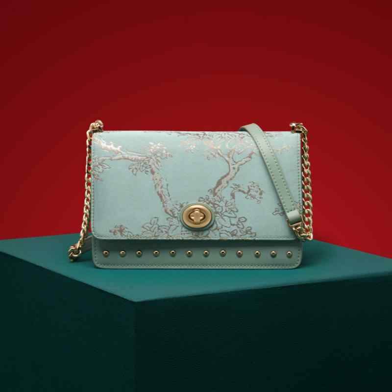 Embroidery Leather Chain Shoulder Bag Sacred Tree Handbag - SinoCultural -- SC1628-A2 - 