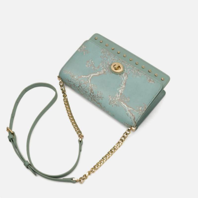 Embroidery Leather Chain Shoulder Bag Sacred Tree Handbag - SinoCultural -- SC1628-A2 - 