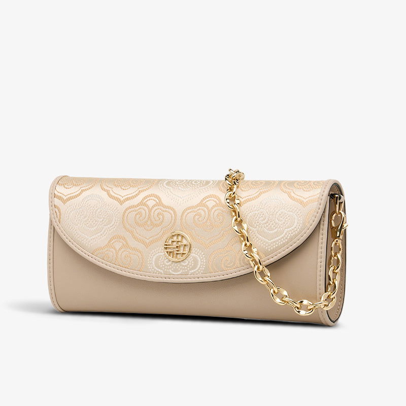 Embroidery Leather Clutch Baguette Bag Auspicious Cloud - SinoCultural