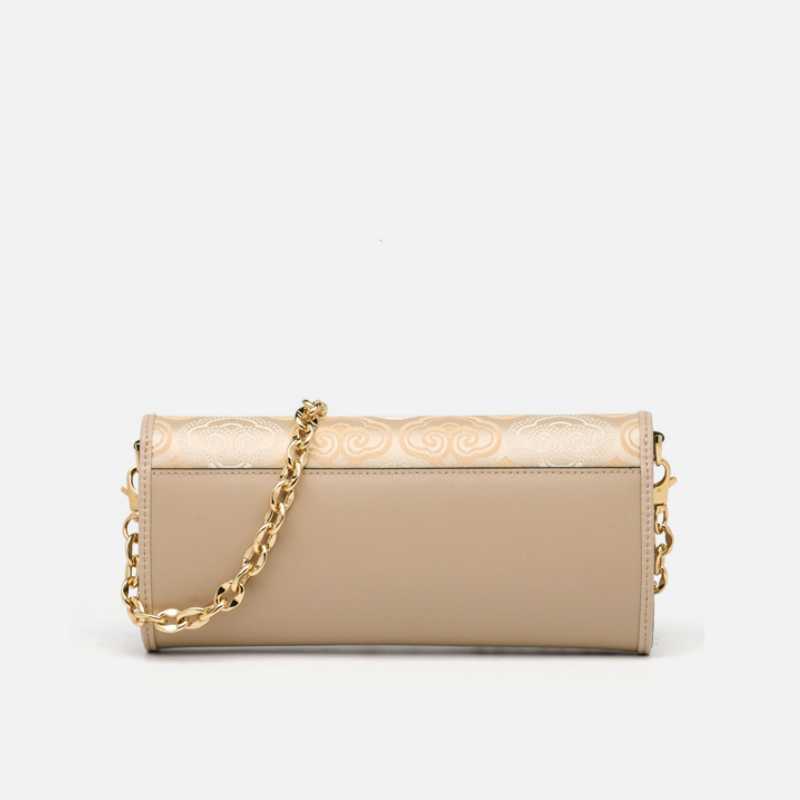 Embroidery Leather Clutch Baguette Bag Auspicious Cloud - SinoCultural