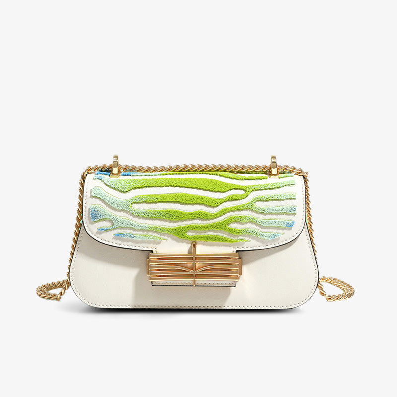 Embroidery Leather Coral Chain Baguette Bag - SinoCultural