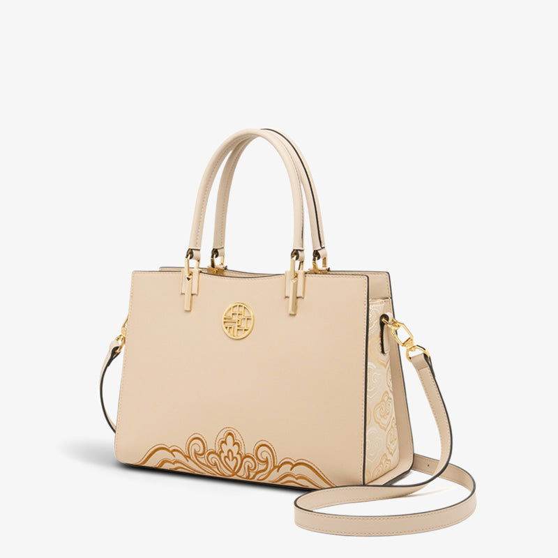 Embroidery Leather Crossbody Tote Bag Chinese Style Handbag - SinoCultural