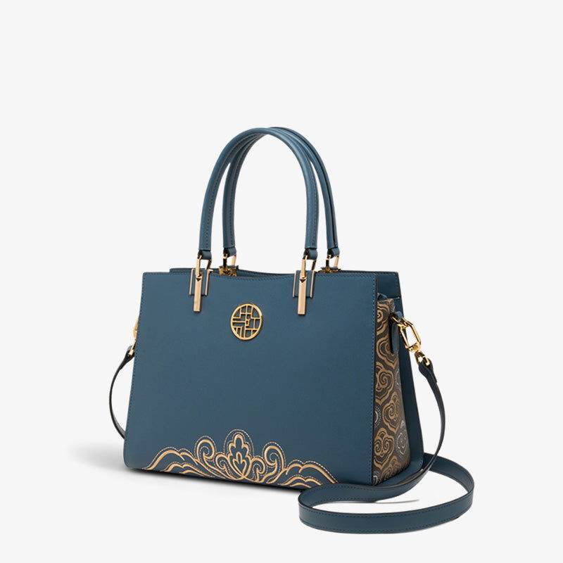 Embroidery Leather Crossbody Tote Bag Chinese Style Handbag - SinoCultural