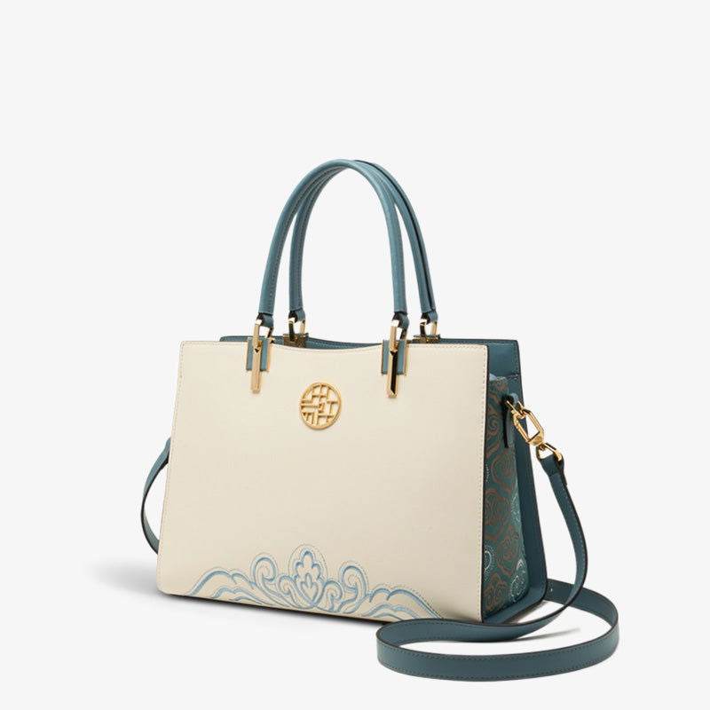 Embroidery Leather Crossbody Tote Bag Chinese Style Handbag - SinoCultural