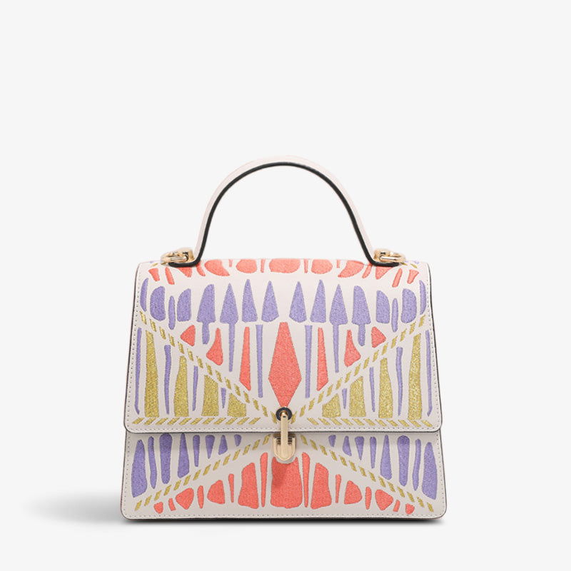 Embroidery Leather Flap Bag Classic Geometry - SinoCultural