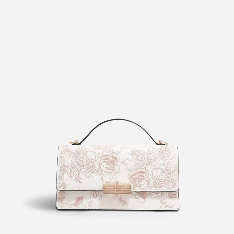 Elegant Embroidery Leather Handbag – Hibiscus Beauty by SinoCultural | Luxury Floral Purse