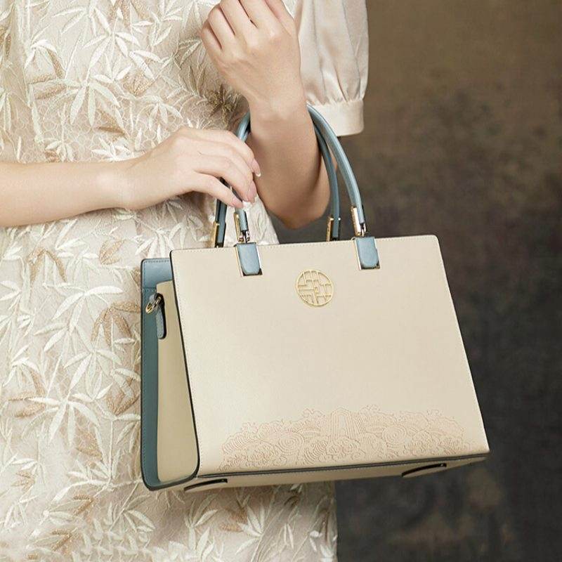 Embroidery Leather Ladies Tote Bag Chinese Style Handbag - SinoCultural