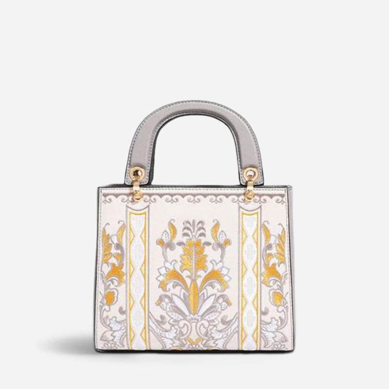 Handcrafted Embroidery Leather Handbag Blue and White Porcelain - SinoCultural