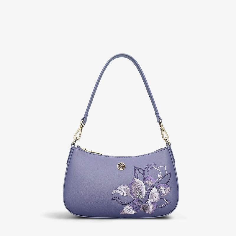 Embroidery Leather Red Shoulder Bag Peony Women's Hobo Handbag - SinoCultural -- P220212-2 - 