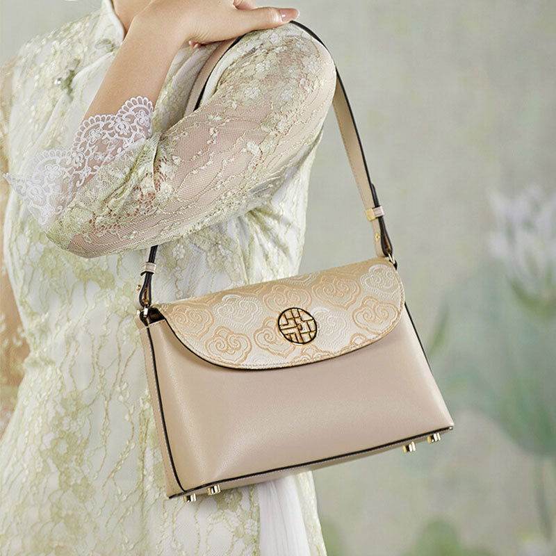 Embroidery Leather Shoulder Bag Auspicious Clouds - SinoCultural