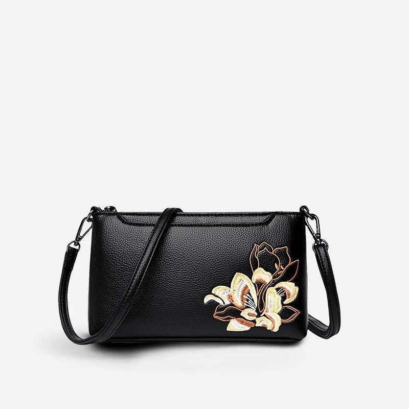 Embroidery Leather Shoulder Clutch Wallet Orchid - SinoCultural