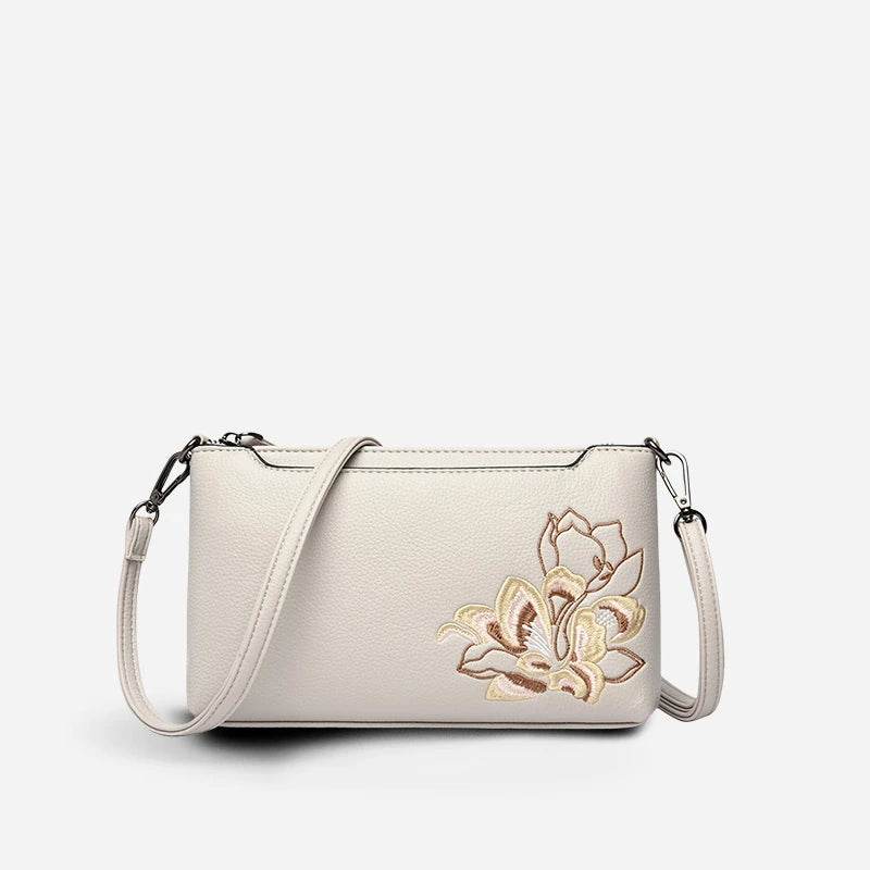 Embroidery Leather Shoulder Clutch Wallet Orchid - SinoCultural