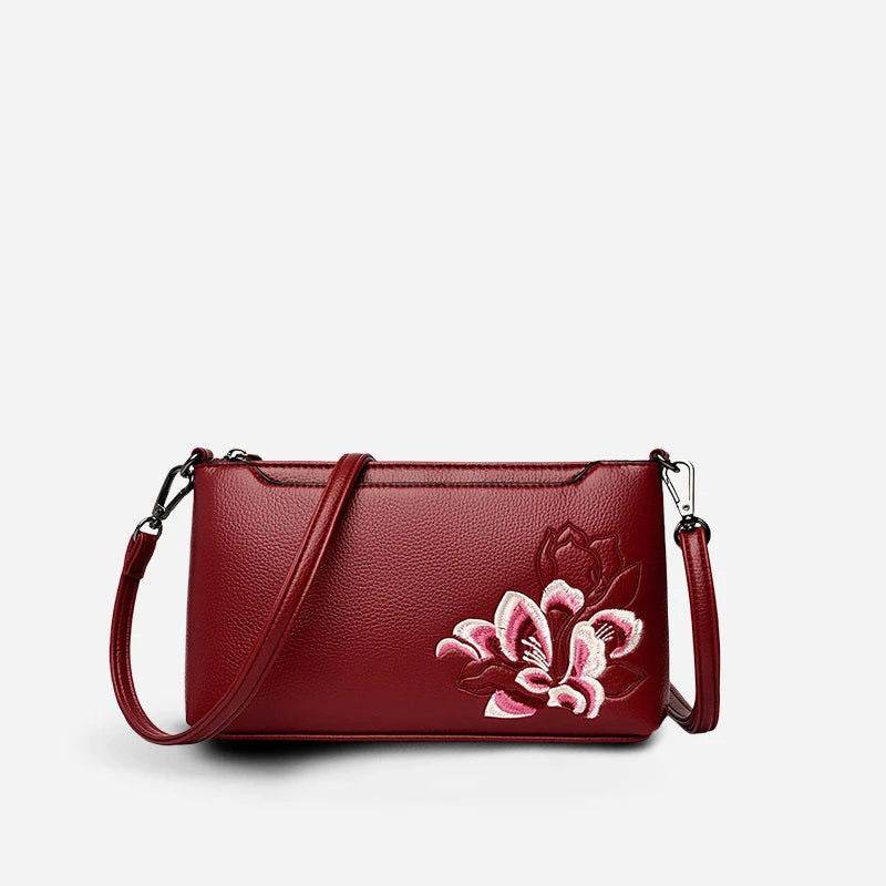 Embroidery Leather Shoulder Clutch Wallet Orchid - SinoCultural