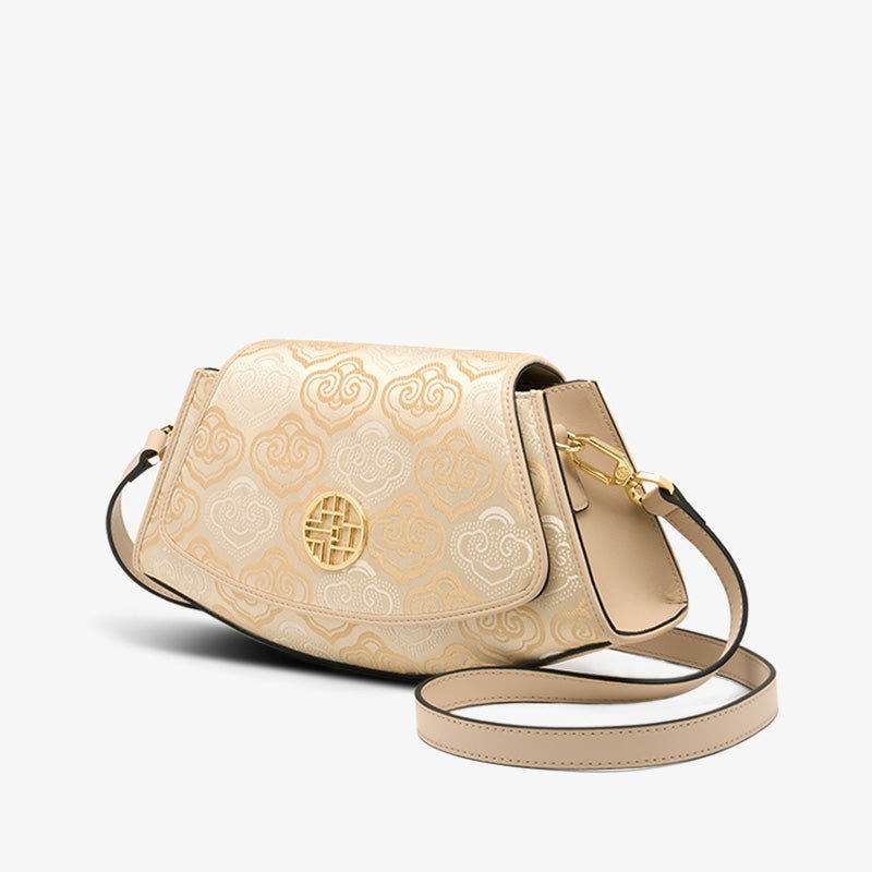 Embroidery Leather Single Shoulder Underarm Bag Auspicious Cloud - SinoCultural -- SC1688-D5 - 