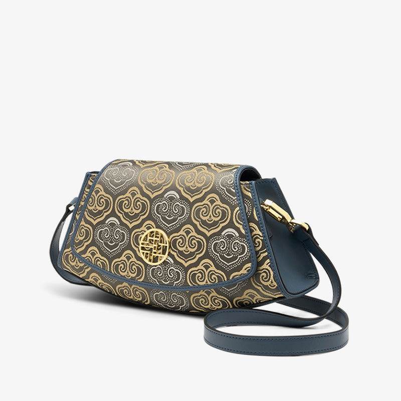 Embroidery Leather Single Shoulder Underarm Bag Auspicious Cloud - SinoCultural -- SC1688-D5 - 