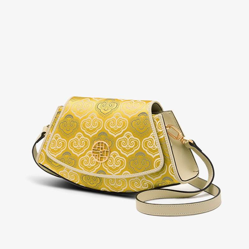 Embroidery Leather Single Shoulder Underarm Bag Auspicious Cloud - SinoCultural -- SC1688-D5 - 
