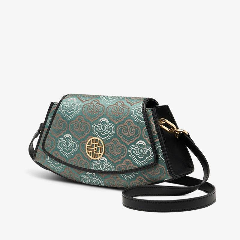 Embroidery Leather Single Shoulder Underarm Bag Auspicious Cloud - SinoCultural -- SC1688-D5 - 