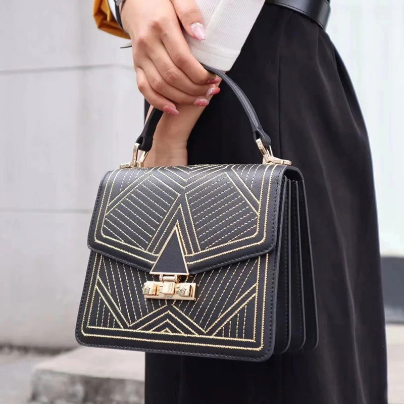 Embroidery Leather Square Bag Urban Chic Elegance Line - SinoCultural