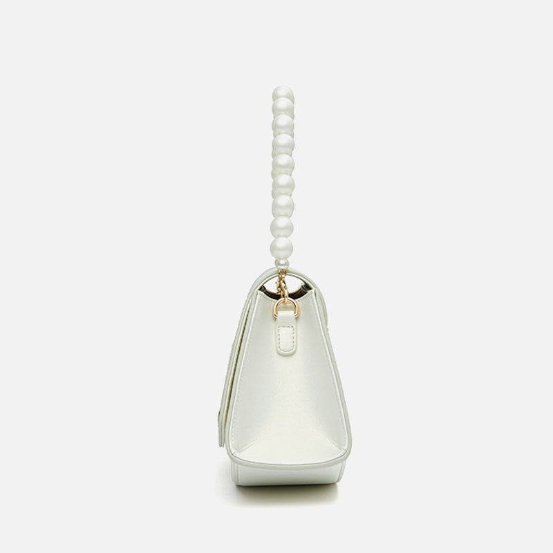 Embroidery Leather Retro White Hibiscus Handbag with Pendant - SinoCultural