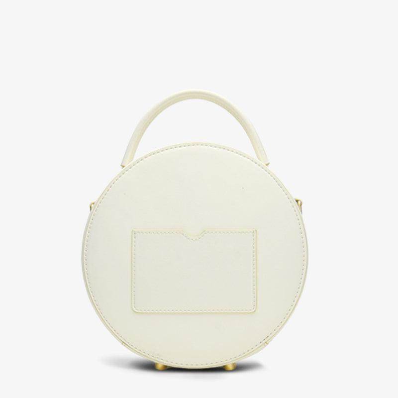 Embroidery Leather White Round Handbag Lotus