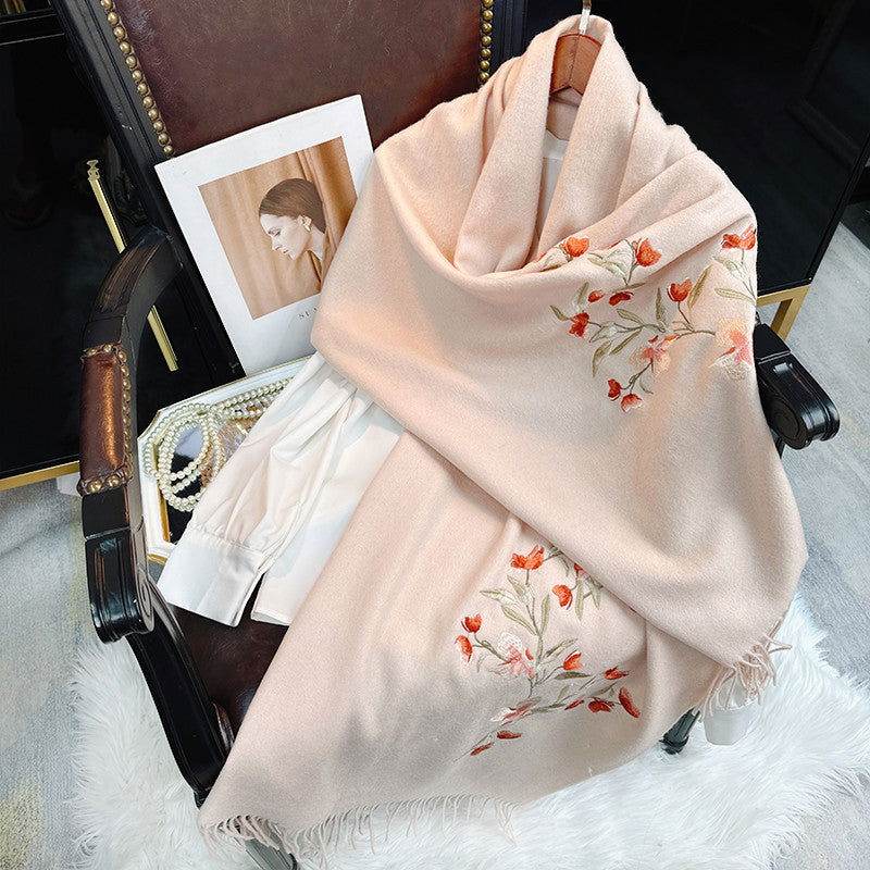 Embroidery 100% Pure Cashmere Scarf Elegant Winter Accessory 200x60 cm - SinoCultural