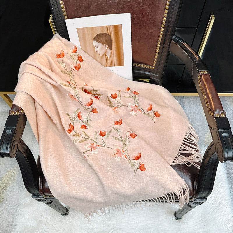 Embroidery 100% Pure Cashmere Scarf Elegant Winter Accessory 200x60 cm - SinoCultural