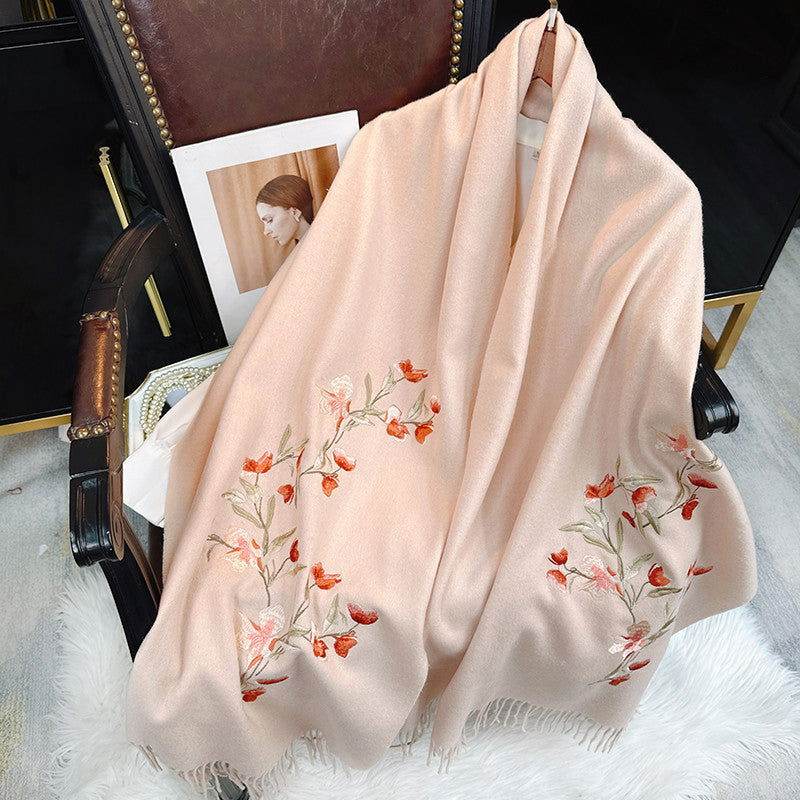 Embroidery 100% Pure Cashmere Scarf Elegant Winter Accessory 200x60 cm - SinoCultural