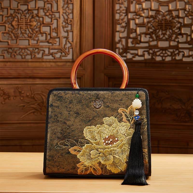 Embroidery Nishijin Weave Chinese Style Retro Handbag - SinoCultural -- P120605-1 - 
