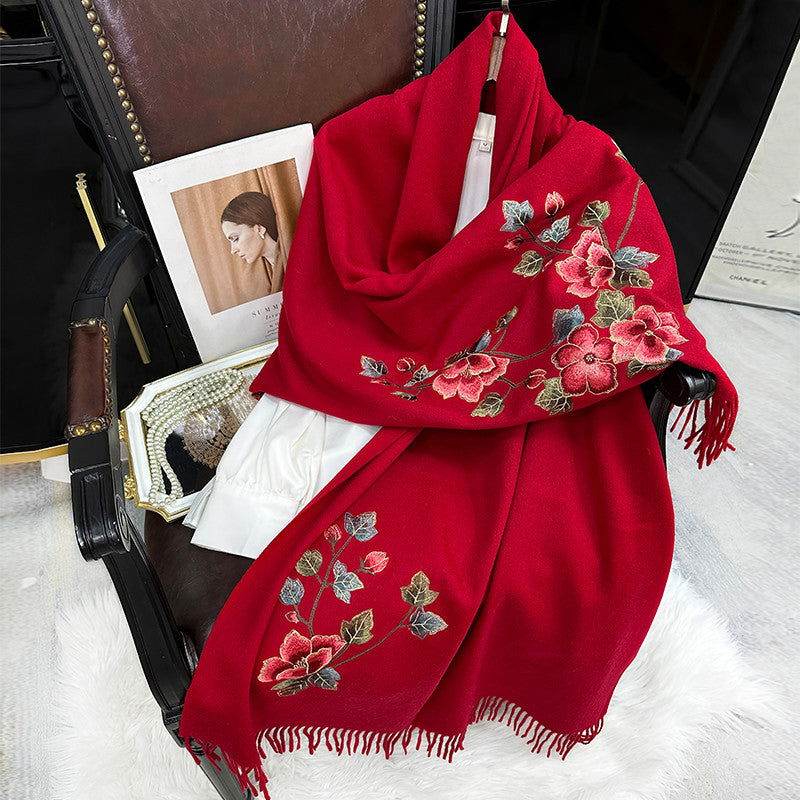 Embroidery Red Wedding Cashmere Shawl Scarf 200*60 - SinoCultural