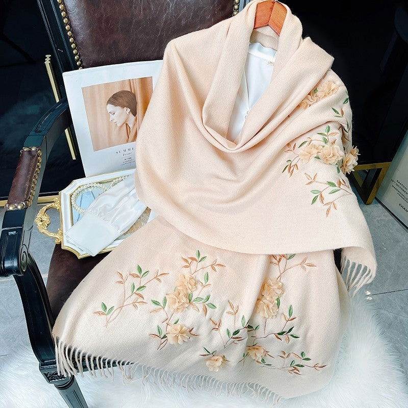 Embroidery 100% Pure Cashmere Scarf Rose 200x60 cm - SinoCultural
