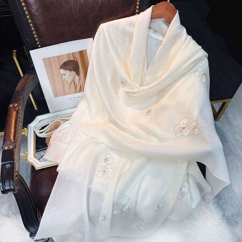 Embroidery 100% Pure Wool Cashmere Scarf for Winter 200x60 cm - SinoCultural -- HYFSJ047A01 - 
