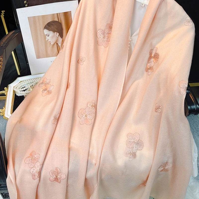Embroidery 100% Pure Wool Cashmere Scarf for Winter 200x60 cm - SinoCultural -- HYFSJ047A01 - 