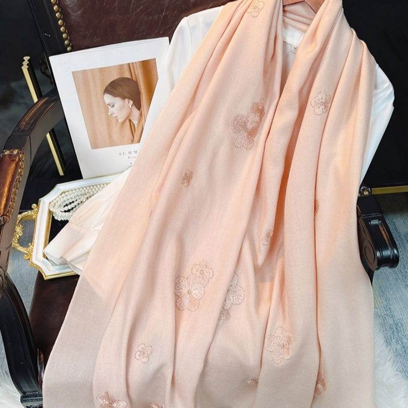 Embroidery 100% Pure Wool Cashmere Scarf for Winter 200x60 cm - SinoCultural -- HYFSJ047A01 - 