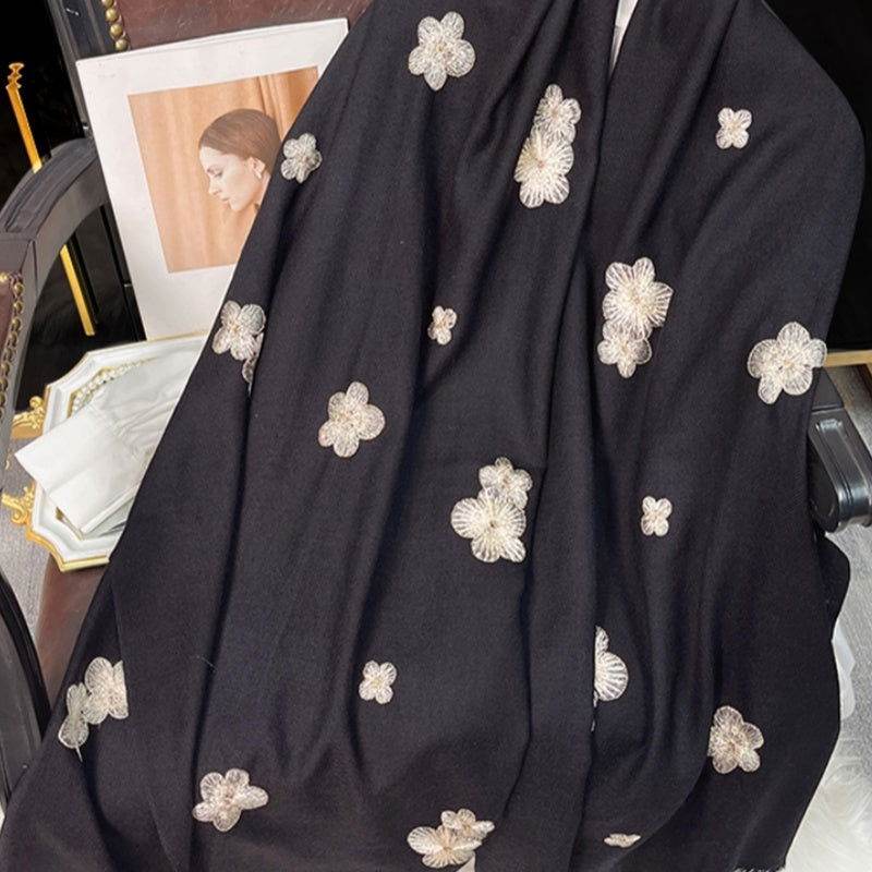 Embroidery 100% Pure Wool Cashmere Scarf for Winter 200x60 cm - SinoCultural -- HYFSJ047A01 - 