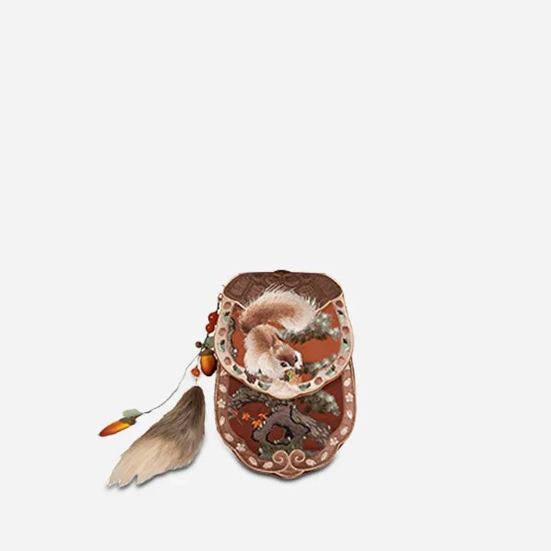 Embroidery Retro Crossbody Phone Wallet Squirrel and Hazel - SinoCultural