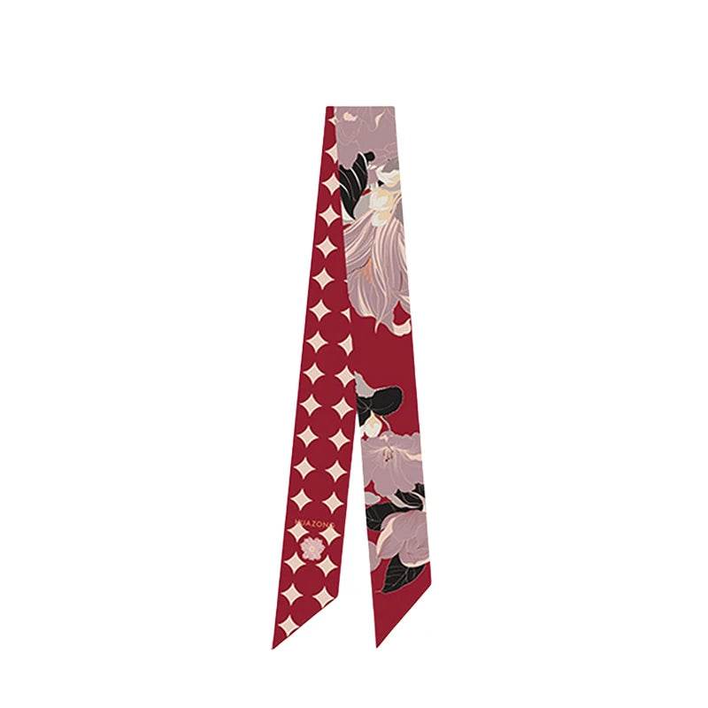 Mulberry Silk 16 Momme Spring Blossom Silk Narrow Scarf 120x5cm - SinoCultural