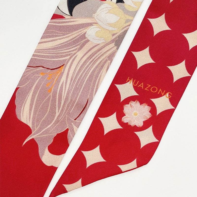 Mulberry Silk 16 Momme Spring Blossom Silk Narrow Scarf 120x5cm - SinoCultural