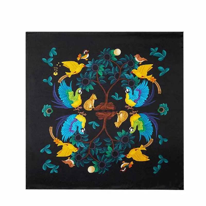 16 Momme Silk Luxury Square Silk Scarf Floral and Avian Design 87x87cm - SinoCultural -- LS041 - 