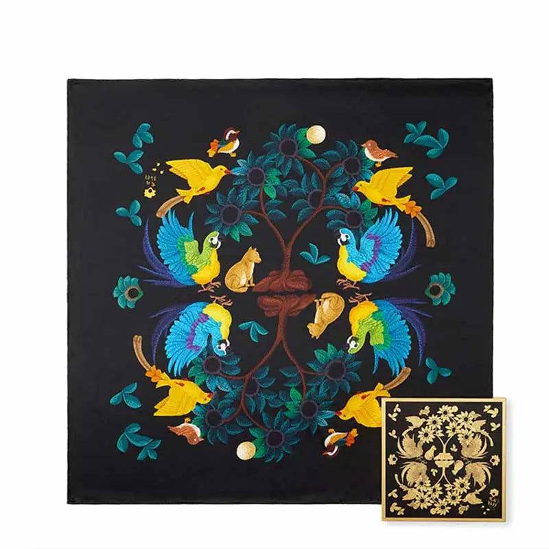 16 Momme Silk Luxury Square Silk Scarf Floral and Avian Design 87x87cm - SinoCultural -- LS041 - 