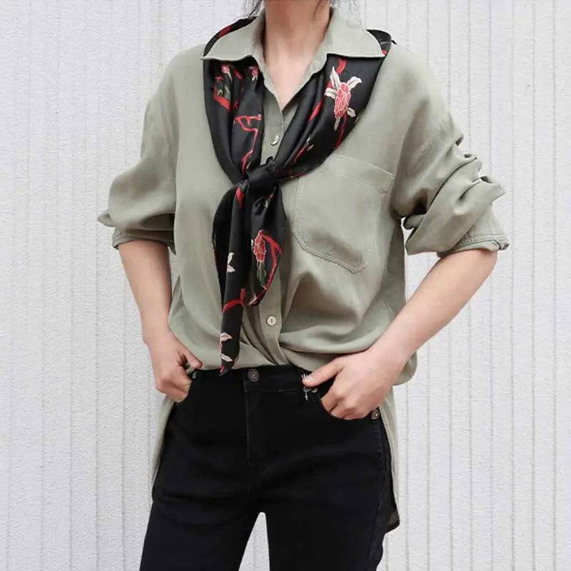 Luxurious Elegant Vintage Black Floral Silk Square Scarf 87 x 87 cm - SinoCultural -- LS035 - 