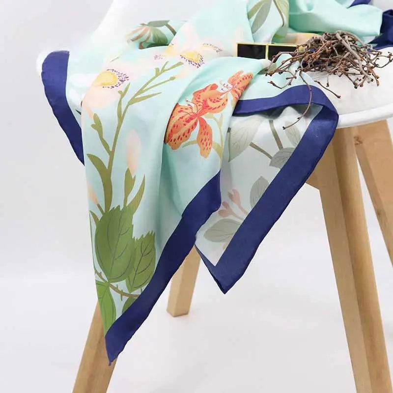Mulberry Silk Elegant Floral Silk Chiffon Scarf 87 x 87 cm & 175 x 107 cm - SinoCultural -- LS036-1 - 