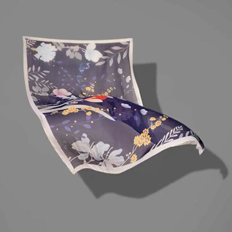 Mulberry Silk Elegant Floral Silk Chiffon Scarf 87 x 87 cm & 175 x 107 cm - SinoCultural -- LS036-1 - 